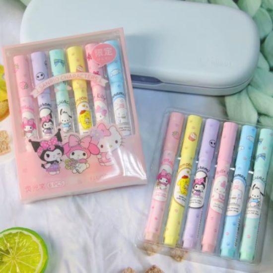 6'lı Fosforlu Kalem Seti - Sanrio Karakterleri, Kuromi, Hello Kitty  resmi