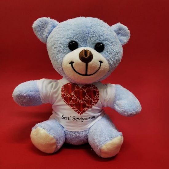 Kalpli Seni Seviyorum Yazılı Tişörtlü Peluş Ayıcık  resmi