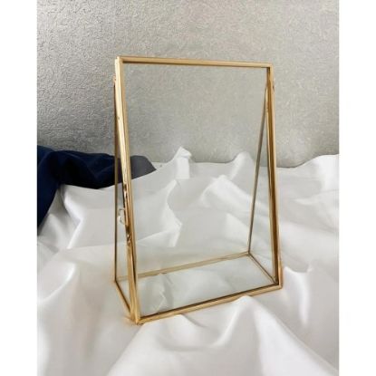  Cam Çerçevelik Gold Pirinç Brass Masaüstü Fotoğraf Çerçevesi Düğün Nişan Söz Masası  resmi