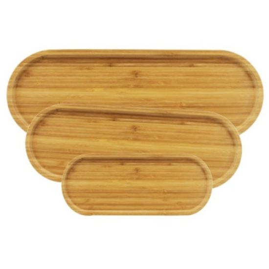 3'lü Bambu Oval Sunum Tabağı Seti resmi