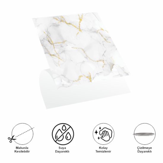30x30 Cm Pvc Yer Karosu 4'lü Paket - Mermer Desenli Beyaz resmi