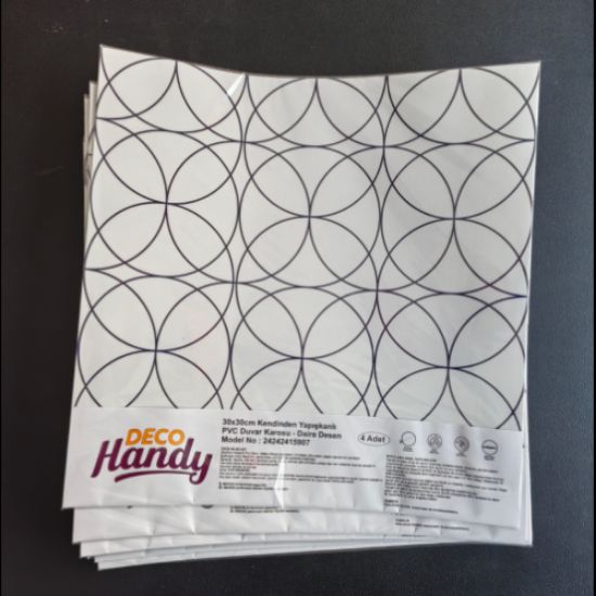 30x30 Cm Pvc Yer Karosu 4'Lü Paket - Siyah Daire Geometrik Desen resmi