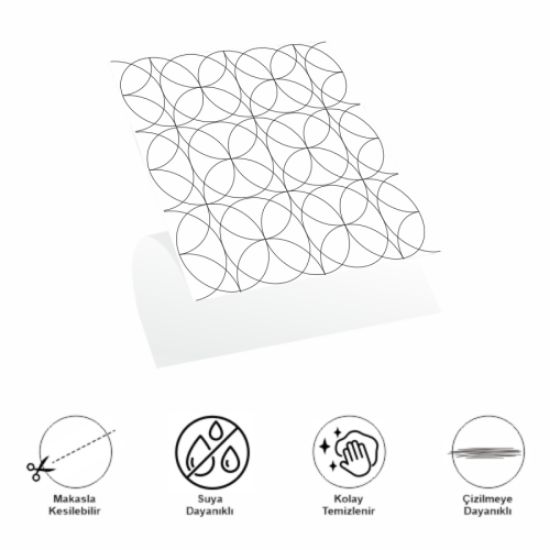 30x30 Cm Pvc Yer Karosu 4'Lü Paket - Siyah Daire Geometrik Desen resmi