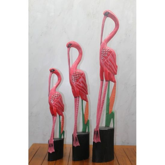 Ahşap 3'lü Flamingo Seti  resmi