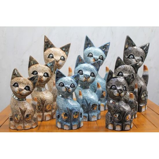 Ahşap 3'lü Kedi Seti 40 Cm resmi