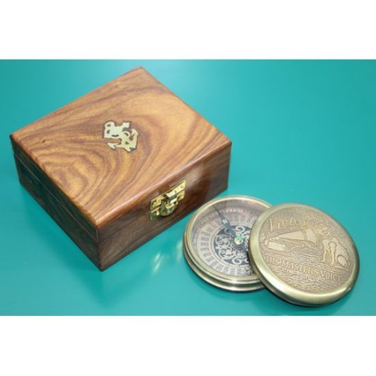 Ahşap Kutulu Pirinç Pusula  resmi