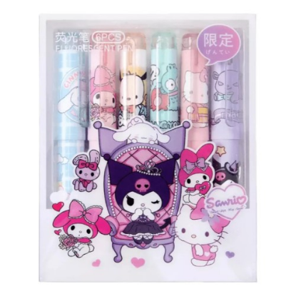 6'lı Fosforlu Kalem Seti - Hello Kitty Kuromi ve Arkadaşları resmi