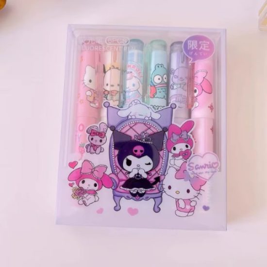 6'lı Fosforlu Kalem Seti - Hello Kitty Kuromi ve Arkadaşları resmi