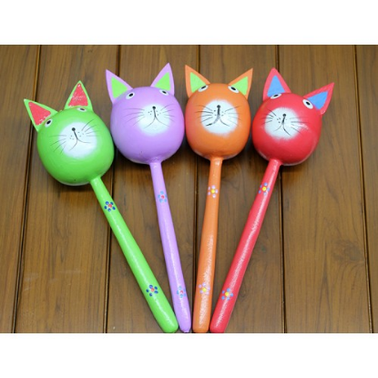 Ahşap Kedi Marakas Tekli  resmi