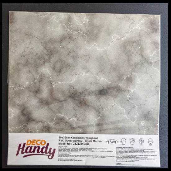 DecoHandy  Pvc Duvar Karosu 30x30cm 4'lü Paket - Mermer Desenli Siyah 0,36m2 resmi