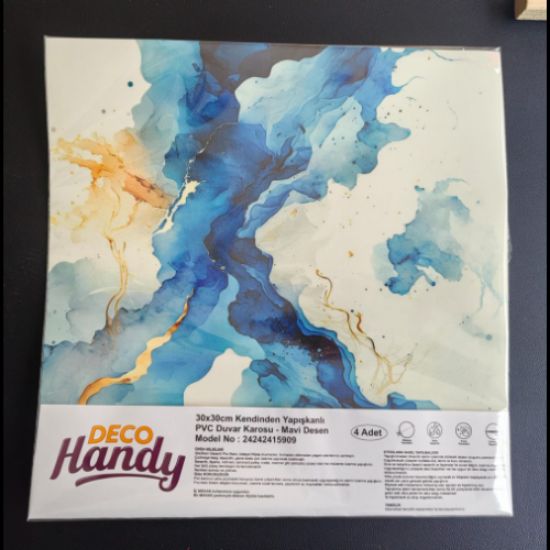 Decohandy 30x30 Cm Pvc Duvar Karosu 4'lü Paket - Mavi Desen resmi