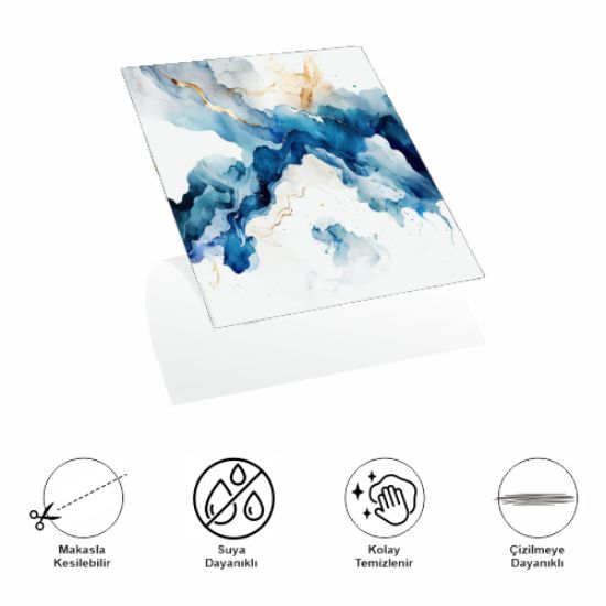 Decohandy 30x30 Cm Pvc Duvar Karosu 4'lü Paket - Mavi Desen resmi