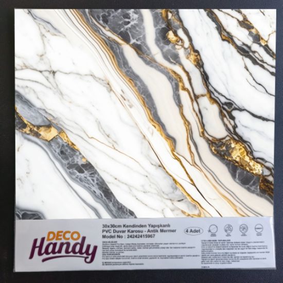 DecoHandy Pvc Yapışkanlı Yer Karosu 30x30cm 4'Lü Paket - Beyaz İnci 0,36m2 resmi