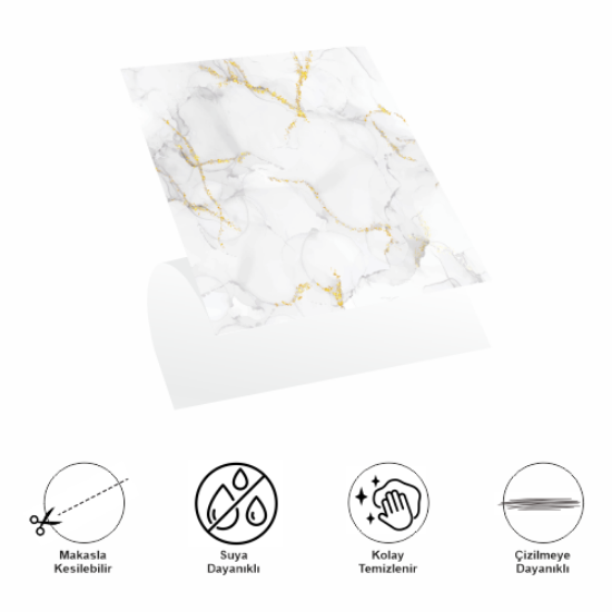 30x30 Cm Pvc Yer Karosu 4'lü Paket - Mermer Desenli Beyaz resmi