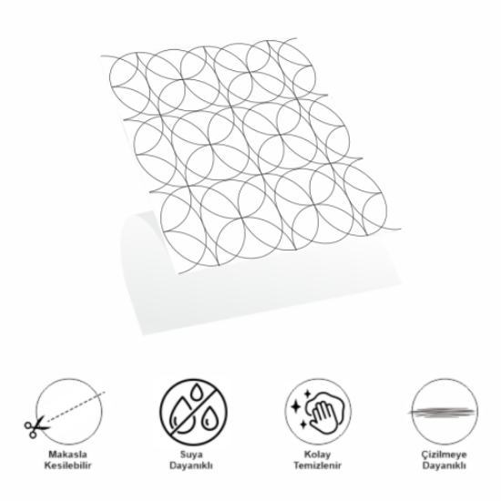 30x30 Cm Pvc Yer Karosu 4'Lü Paket - Siyah Daire Geometrik Desen resmi