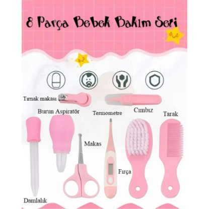 8 Parça Bebek Bakım Seti Pembe Renk resmi