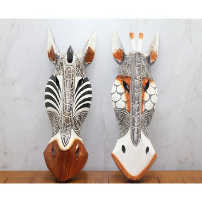 Ahşap Duvara Asmalı Maske Zebra resmi