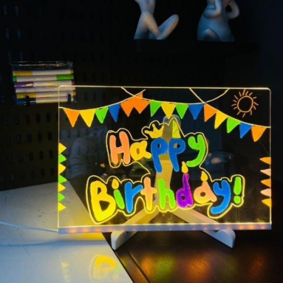 LED Aydınlatmalı Yazı ve Çizim Tahtası - Küçük Boy 20x20 cm resmi