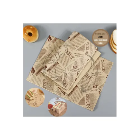 Vintage Gazete Desenli Sunum Kağıdı 50 Adet resmi