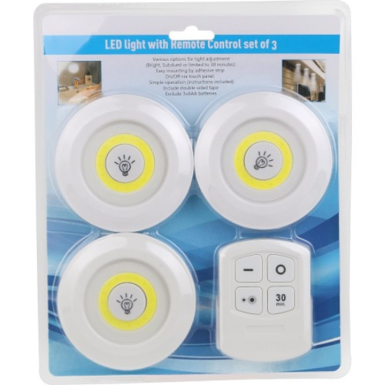 Uzaktan Kumandalı Yapışkanlı 3'lü Led Spot Lamba resmi