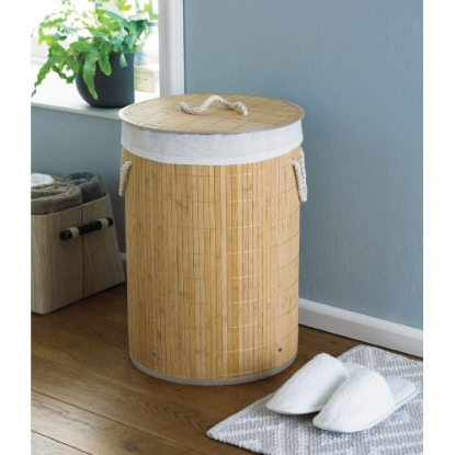 DecoHandy Yuvarlak Bambu Kirli Sepeti resmi