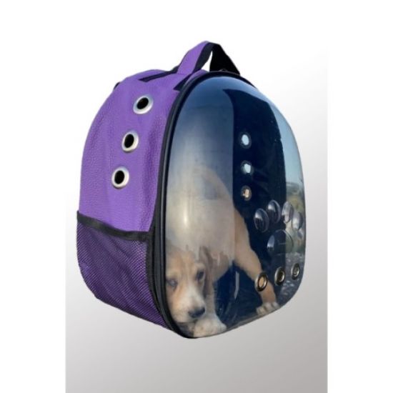 Deri Astronot Kedi Ve Köpek Taşıma Çantası Mor resmi