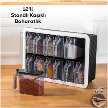 12'li Standlı Kaşıklı Baharatlık Seti  resmi