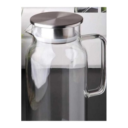 1500 ml Borosilikat Cam Su Sürahisi - Metal Kapaklı ve Isıya Dayanıklı resmi