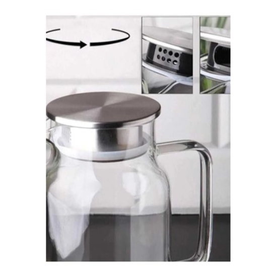 1500 ml Borosilikat Cam Su Sürahisi - Metal Kapaklı ve Isıya Dayanıklı resmi