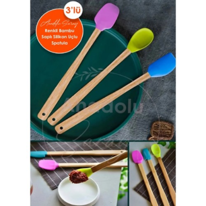 Silikon Uçlu Isıya Dayanıklı Bambu Spatula 3'lü Set resmi