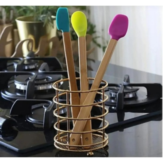 Silikon Uçlu Isıya Dayanıklı Bambu Spatula 3'lü Set resmi
