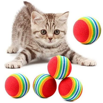 2 Adet Gökkuşağı Renkli Kedi Köpek Oyun Topu 4,2 cm resmi