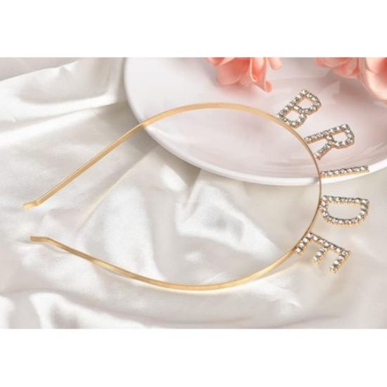 Altın Gold Renk Bekarlığa Veda Kristal Taş Bride Tacı İthal resmi