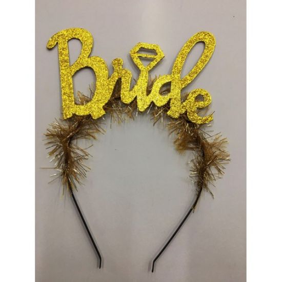 Altın Renk Bekarlığa Veda İtalik Yazı Alyanslı Bride Taç resmi