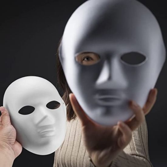 Beyaz Renk Boyanabilir Anonim Tam Yüz Cosplay Maske 24x18 cm resmi