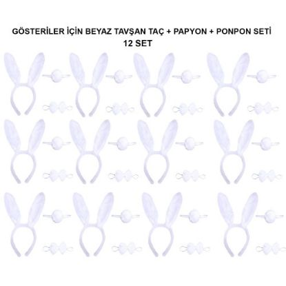 Beyaz Tavşan Kostüm Seti – Taç, Papyon, Kuyruk (12’li Paket) resmi