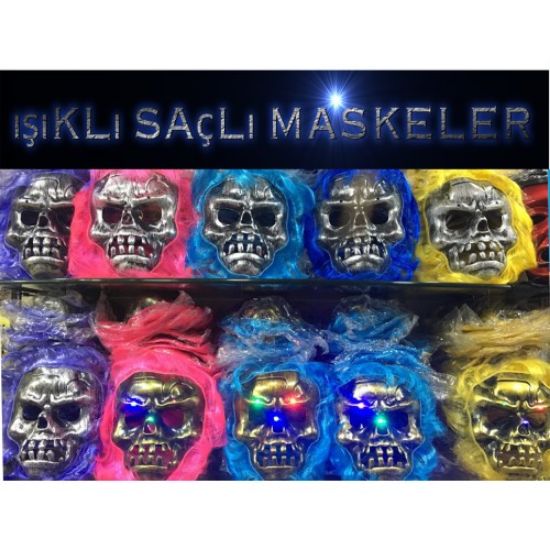 Cadılar Bayramı Işıklı Halloween Kuru Kafa Maskesi 1 Adet resmi
