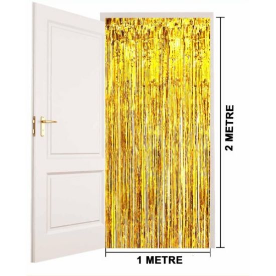 Ekstra Metalize Parlak Saçaklı Arka Fon Perde Gold resmi