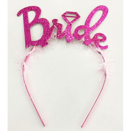 Fuşya Renk Bekarlığa Veda İtalik Yazı Alyanslı Bride Taç resmi