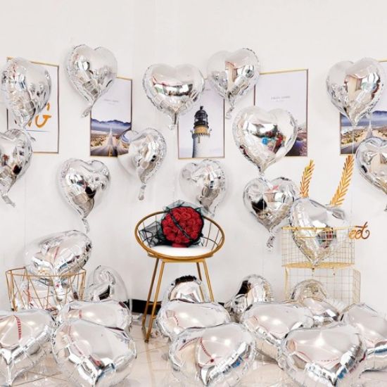 Gümüş Kalp Şekilli Uçan Balon Folyo 10 Adet resmi