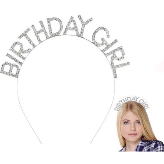 Gümüş Kristal Taşlı Birthday Girl Tacı resmi