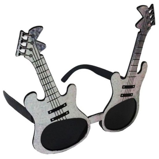 Gümüş Renk Gitar Şekilli Parti Gözlüğü  resmi