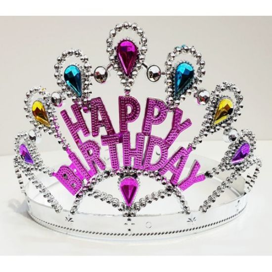 Gümüş Renk Happy Birthday Yazılı Doğum Günü Tacı  resmi