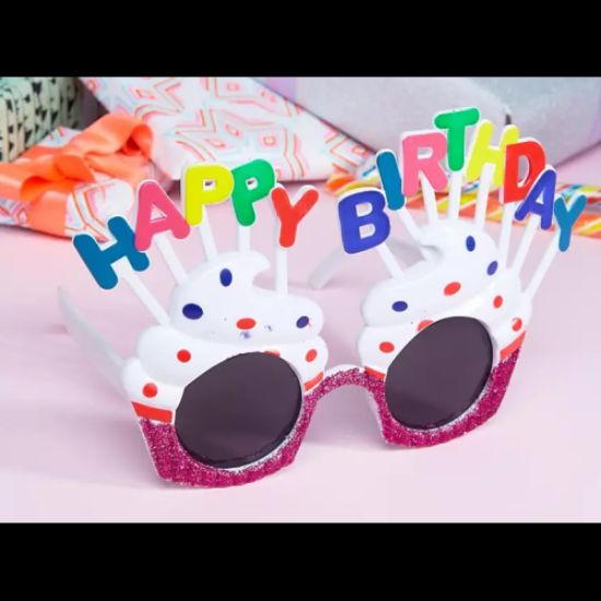 Happy Birthday Beyaz Fuşya Parti Gözlüğü resmi