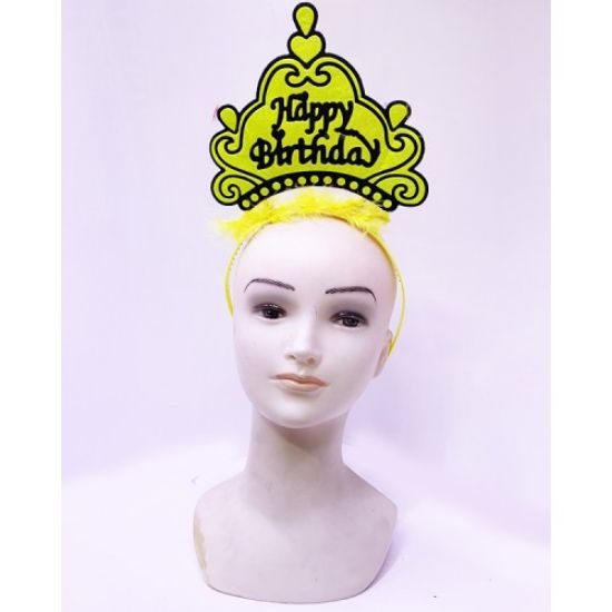 Happy Birthday Neon Sarı Taç resmi