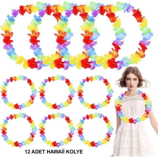 Hawaii Çiçekli Boyun Kolyesi 12 Adet resmi