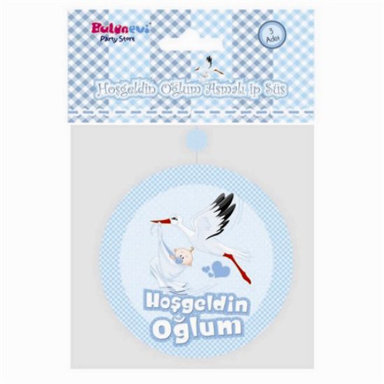 Hoşgeldin Oğlum Yazılı Baby Shower Süs 3 Adet resmi