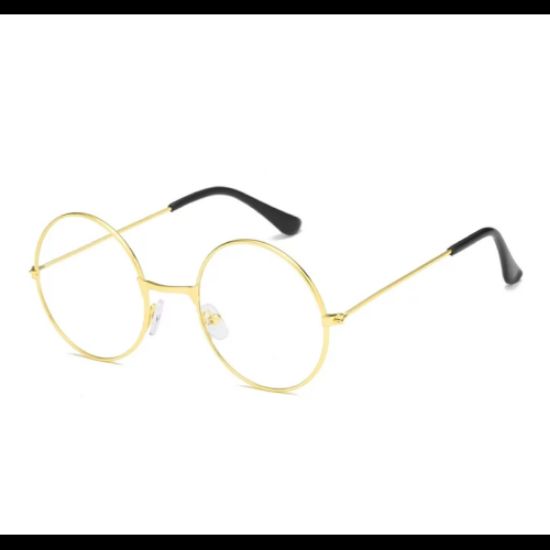 John Lennon Tarzı Gold Çerçeveli Şeffaf Gözlük resmi