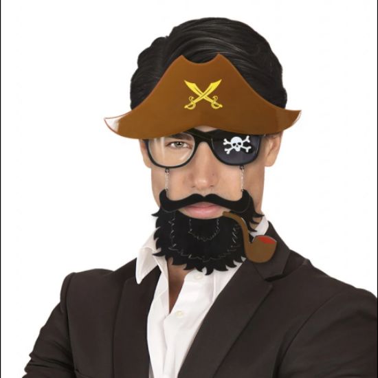 Kahve Şapkalı Pipolu Jack Sparrow Gözlüğü resmi