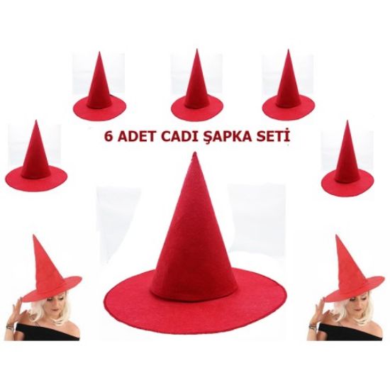 Kırmızı Keçe Cadı Şapkası Yetişkin-Çocuk Uyumlu resmi